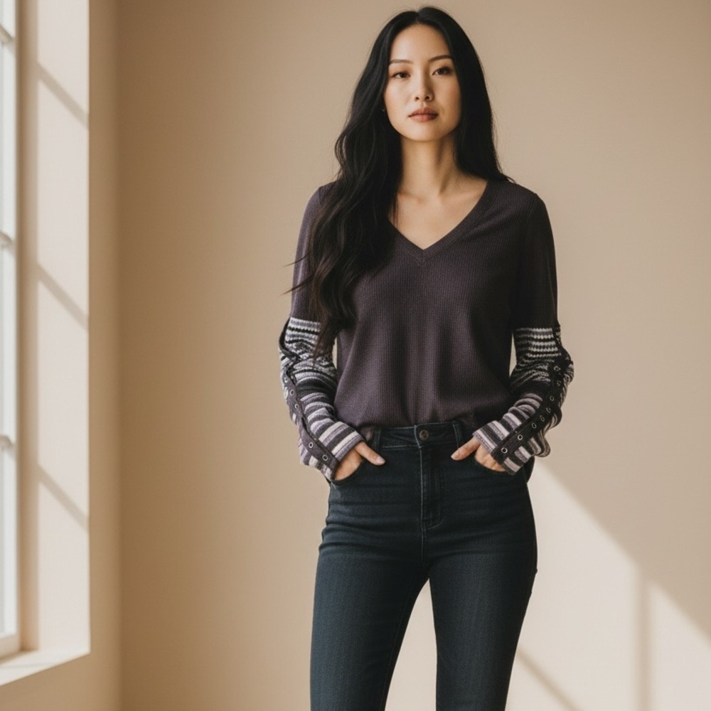 SHEIN Charcoal Top with Contrasting Sleeves